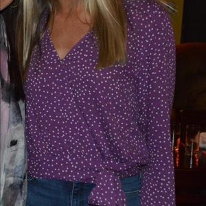 Purple polka dot wrap shirt